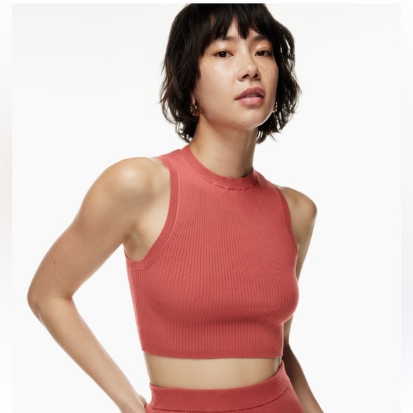 Babaton Tops - Babaton Sculpt Knit Racer Cropped Tank Ribbed Scarlet Red XL